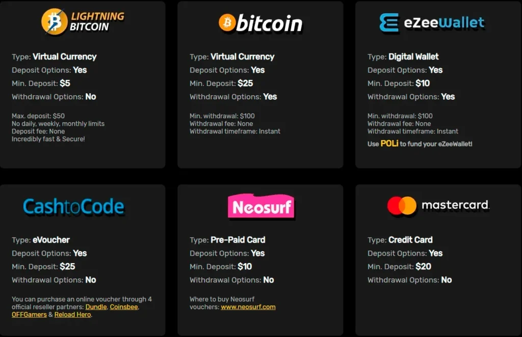 ozwin casino payment methods